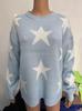 Dunhuang Women's Knit Sweater - Star Pattern, Round Neck, Long Sleeve, Casual Loose Fit.