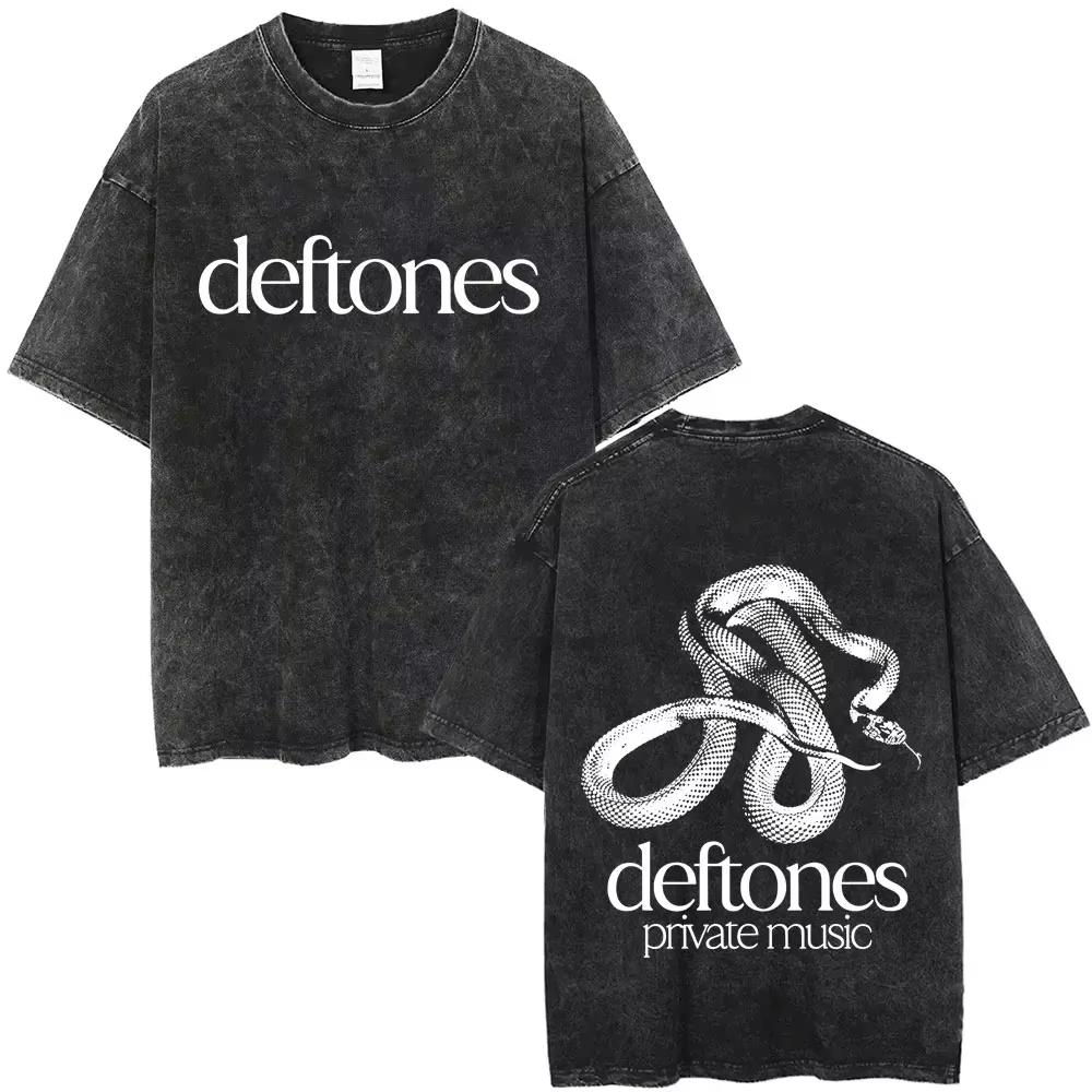 New Arrival Deftones Private Rock Music Vintage Washed Graphic Tee Retro Band Print Oversized Loose Short Sleeve Streetwear Cotton Tees For Men Women