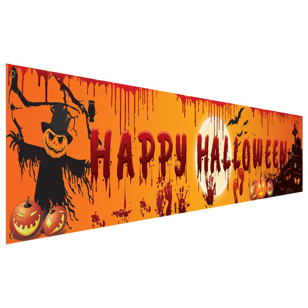 250x48cm Happy Halloween Banner Hanging Sign 100D Polyester Xmas Party Decoration Gift