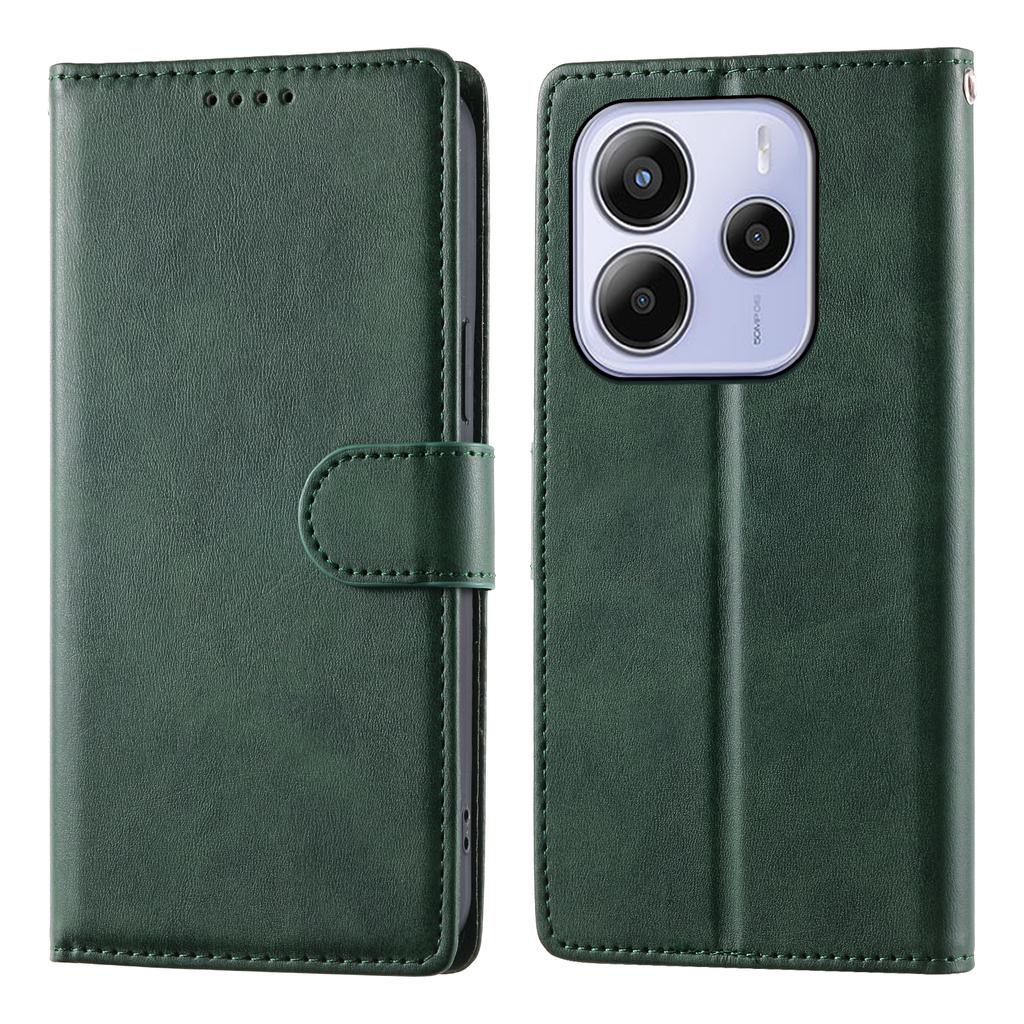 For Xiaomi Redmi Note 14 4G (164.84mm) Case Stand Wallet Calf Texture PU Leather Flip Phone Cover with Wrist Strap