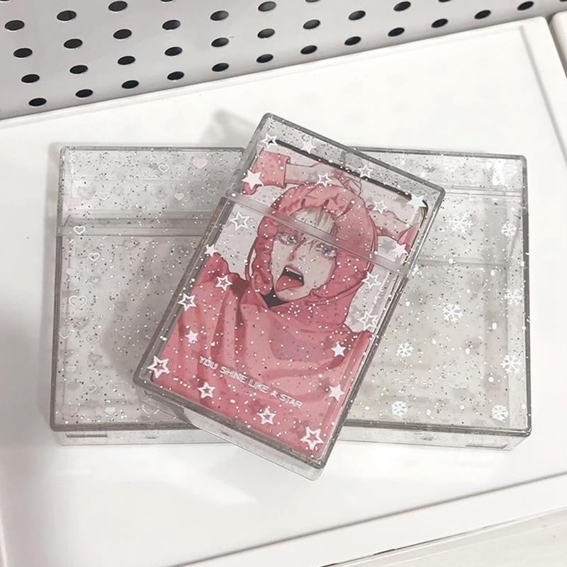 Cartoon Acrylic Photocard Storage Box Photo Cards Holder Idol Cards Storage Case Desk Accessiories Office Desk Card Organizer