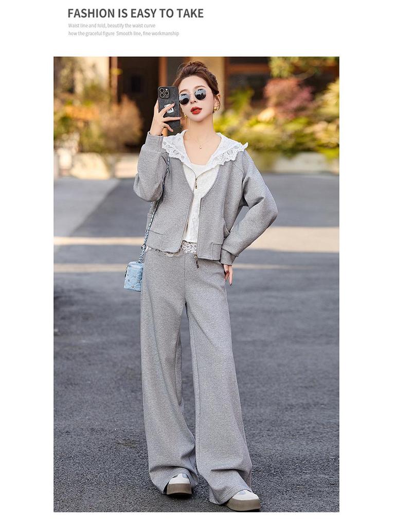 Spring 2025 Fashion: Small Fragrant Lace Patchwork Jacket & Long Pants Set