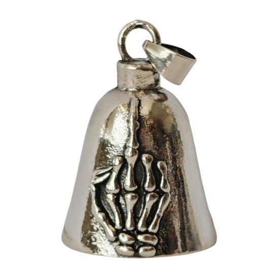 Skeleton Hand Pendant Necklace Motorcycle Biker Bell Pendant Necklace Flip-off Hand Bell Charm Necklace Gift for Men Women