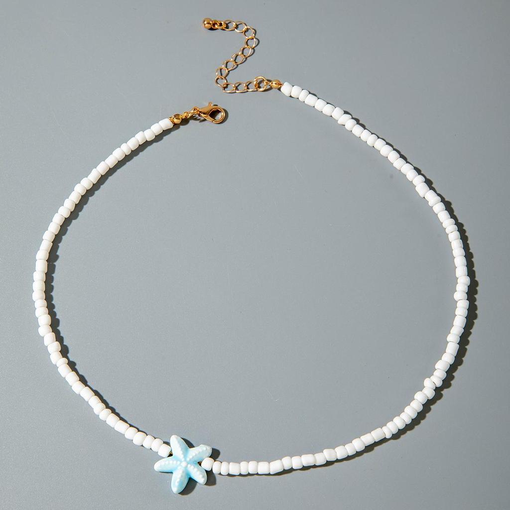 Sommer Neue Blaue Strandstil Keramik Seestern Reisperlen Halskette Damen Schmuck, Sommerliche Frische Dopamin Stil Halskette