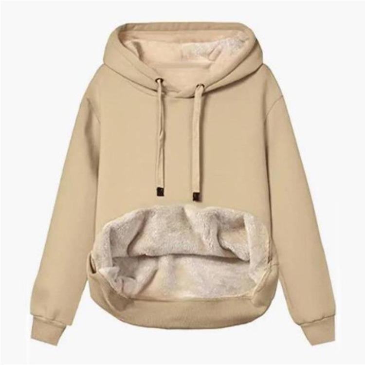 Warm Winter Coat for Women Thick Wool Hooded Jacket with Fur Lining Sweatshirt Top