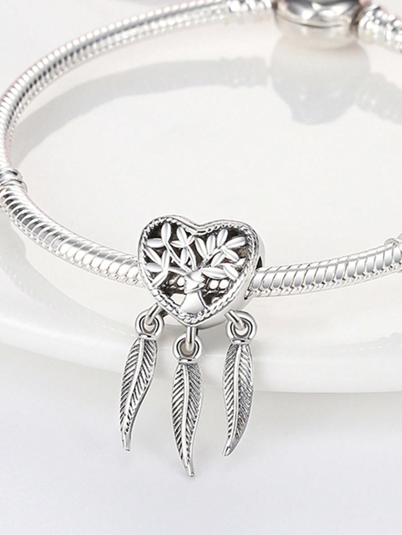 Посеребренная Аутентичная Шарм-Бусина Шармы Цветные Перья Шарм-Бусины Совместимы с Браслетами Женские Украшения Подарок