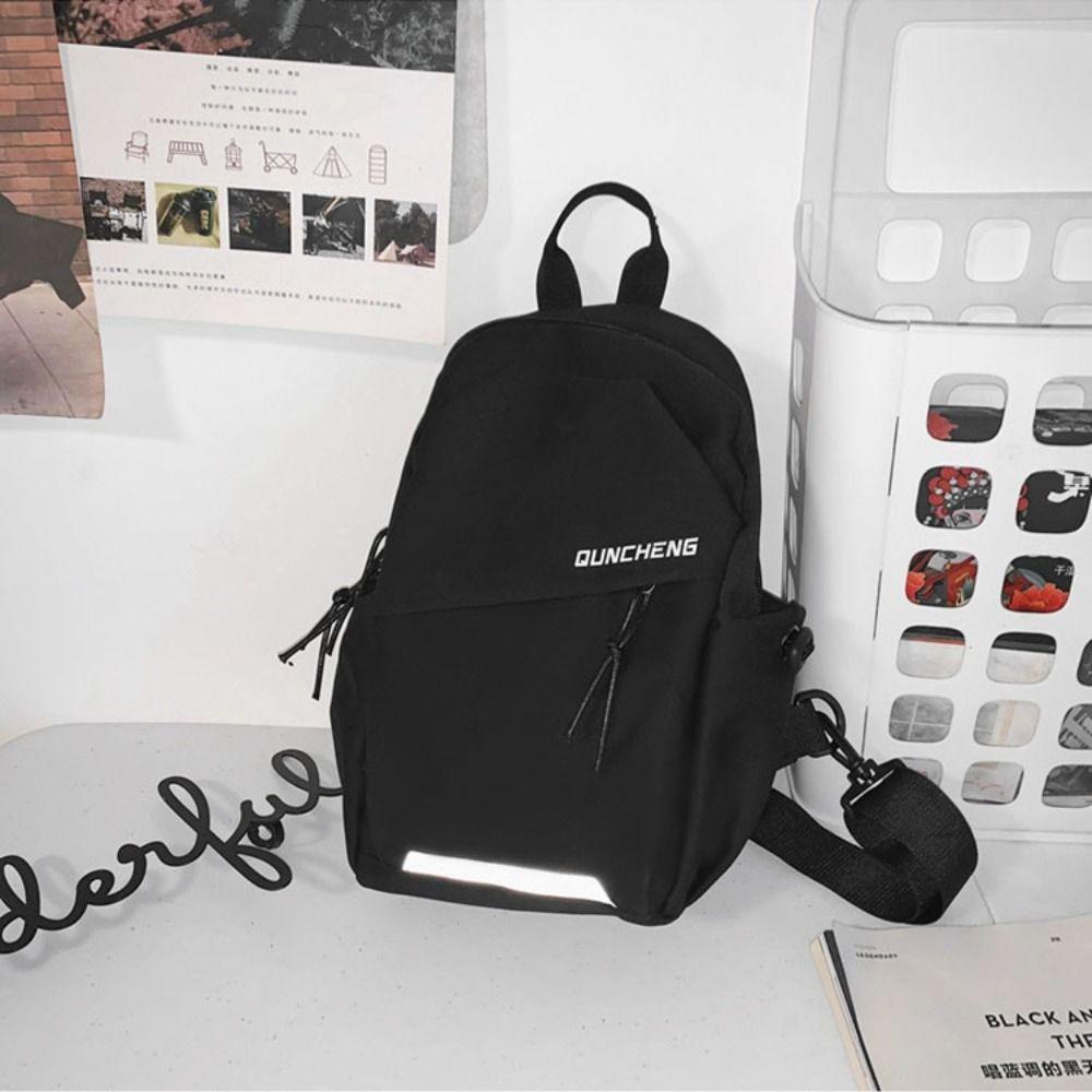 Large Capacity Shoulder Crossbody Bag Solid Color Sports Knapsack Cool Nylon Chest Bag  Outdoor