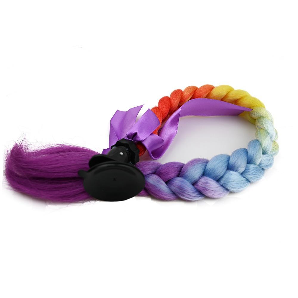 with Suction Cup Synthetic Helmet Pigtails with Bowknot Motorcycle Helmet Braids Wig Woman