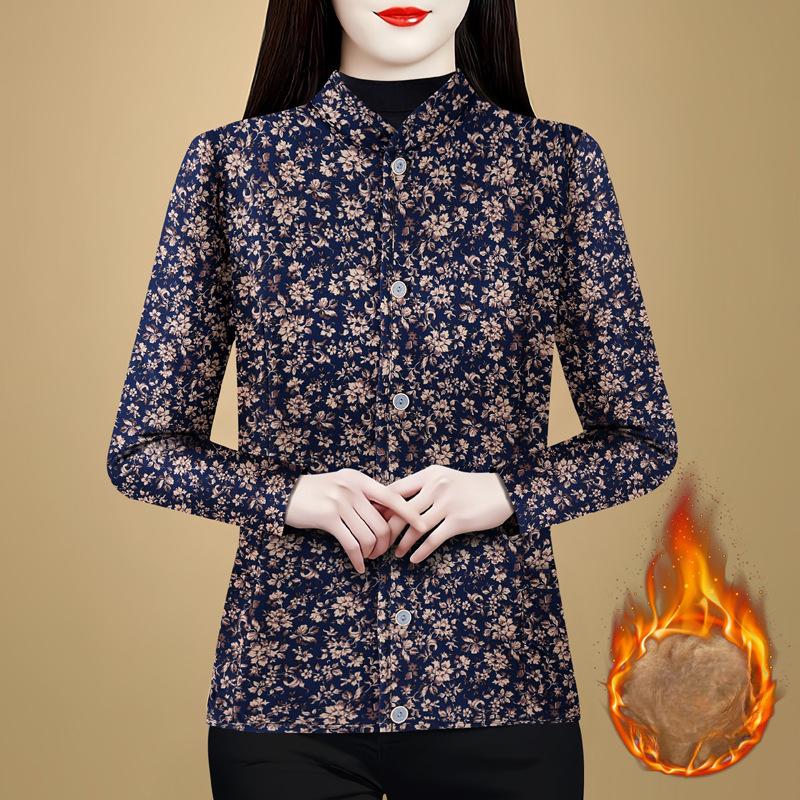 

Мама среднего возраста, куртка в иностранном стиле с воротником-стойкой и цветочным принтом, на хлопковой подкладке, женская зимняя теплая утолщенная кофта с длинными рукавами для женщин среднего и пожилого возраста 5XL