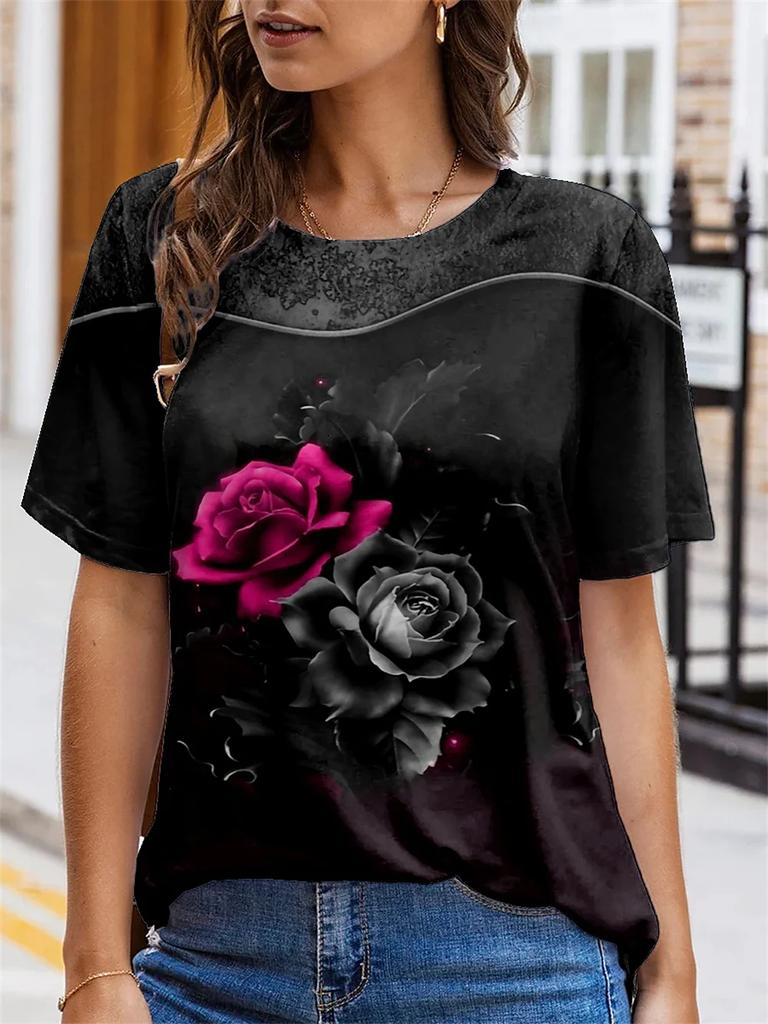 Women's T-shirt Summer Fashion Short ops 3D Floral Print O-neck Casual T Shirt For Women's Y2k Clothes