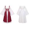 Medieval Women Victorian Long Red White Dress High Waist Design Parties Cosplay