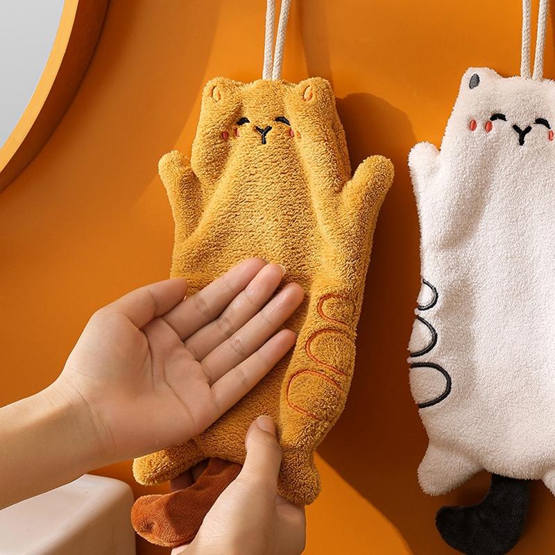Cartoon Cat Shaped Hand Towel Kitchen Bathroom Hanging Absorbent Hand Towel Household Multi-functional Cleaning Hand Towel