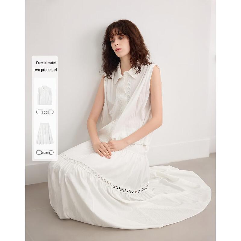 Demana Women s Hollow Lace Sleeveless Top and Skirt Set S