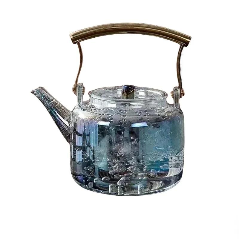 High borosilicate glass colorful handle kettle health - preserving hot water kettle household flower and herb teapot
