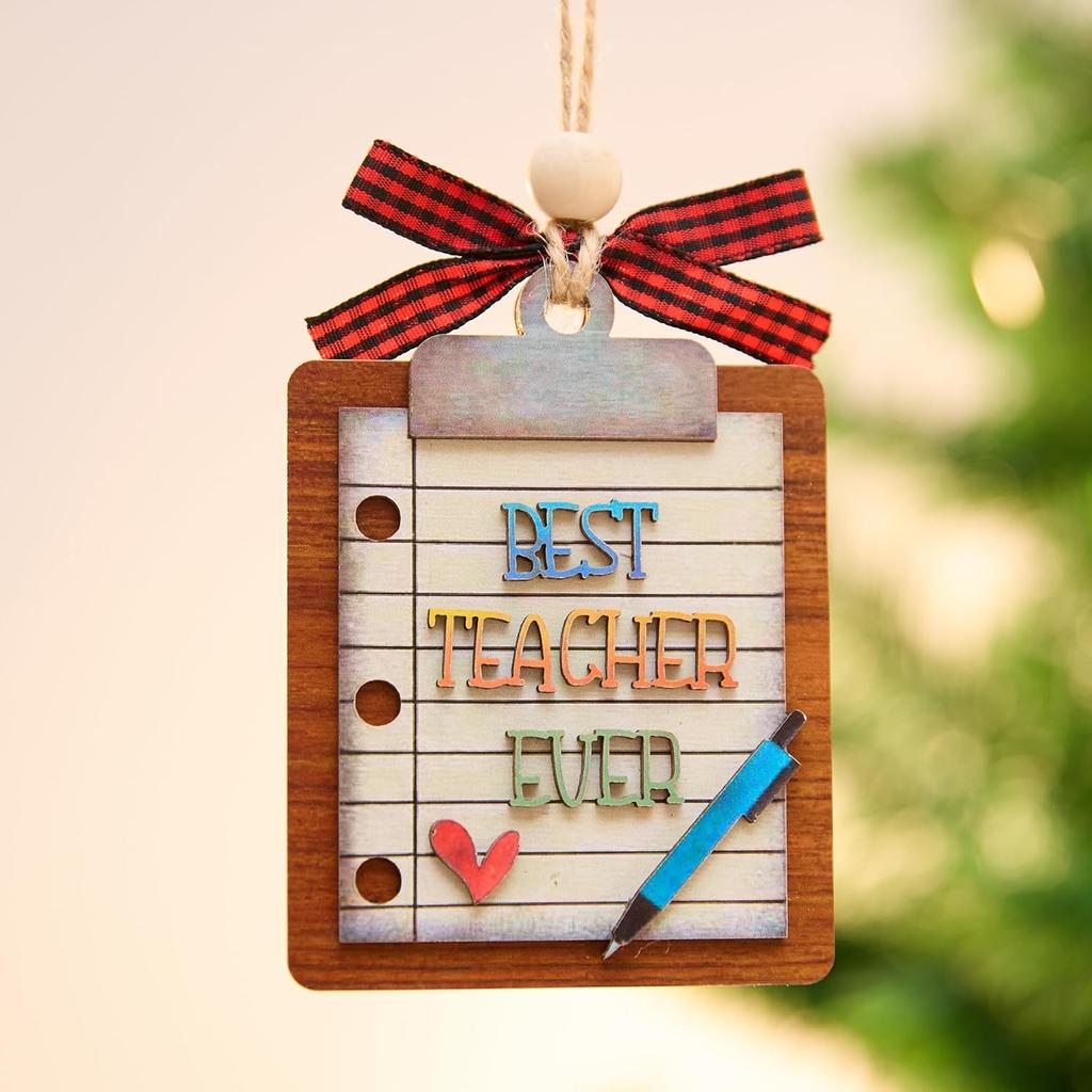 Best Teacher Ever 3D Wooden Ornament 4 Inch Classroom Gift Clipboard Design