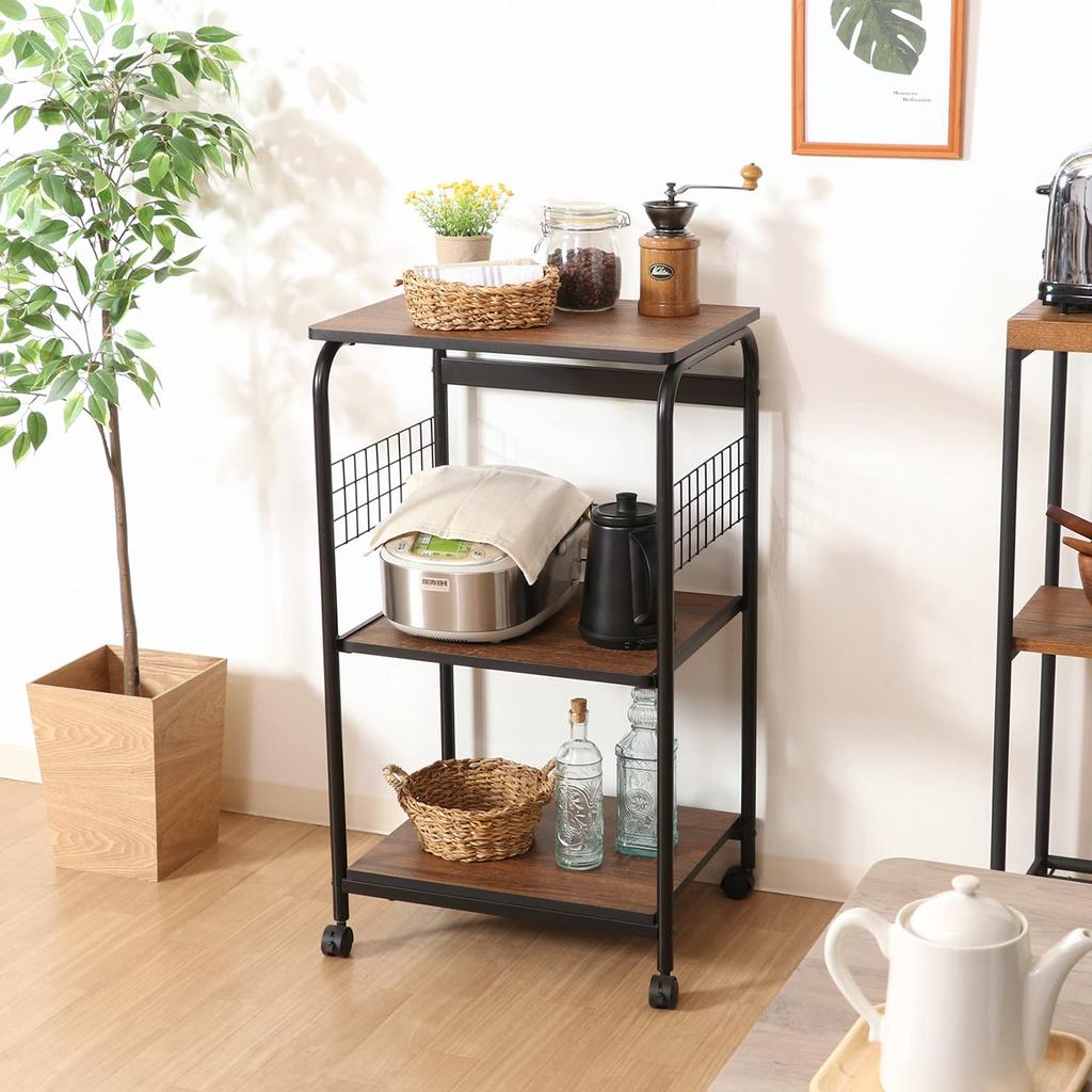 Fuji Boeki Stovetop Kitchen Rack Width x 41 x Height Black Brown Sliding Shelf Storage Range Wagon with Casters 15423 51.5 89.5cm