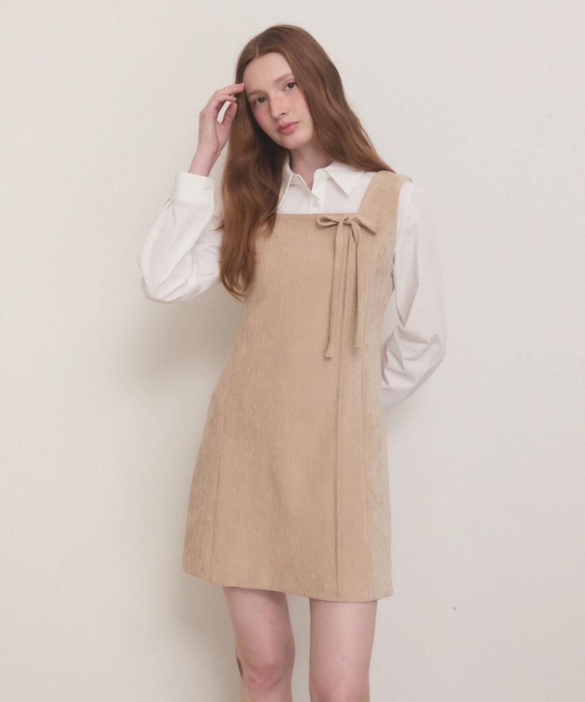 Adowl Velvet Belted Mini Dress - Beige