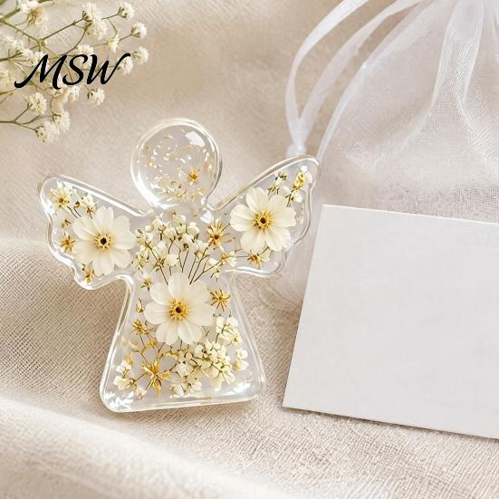 Regalo Angelo Custode tascabile, Ricordo Fiore Secco Non Ti Scordar Di Me, Mini Statuetta Tascabile in Acrilico Abbraccio, Ornamento Floreale Fatto a Mano, Conforto Memoriale