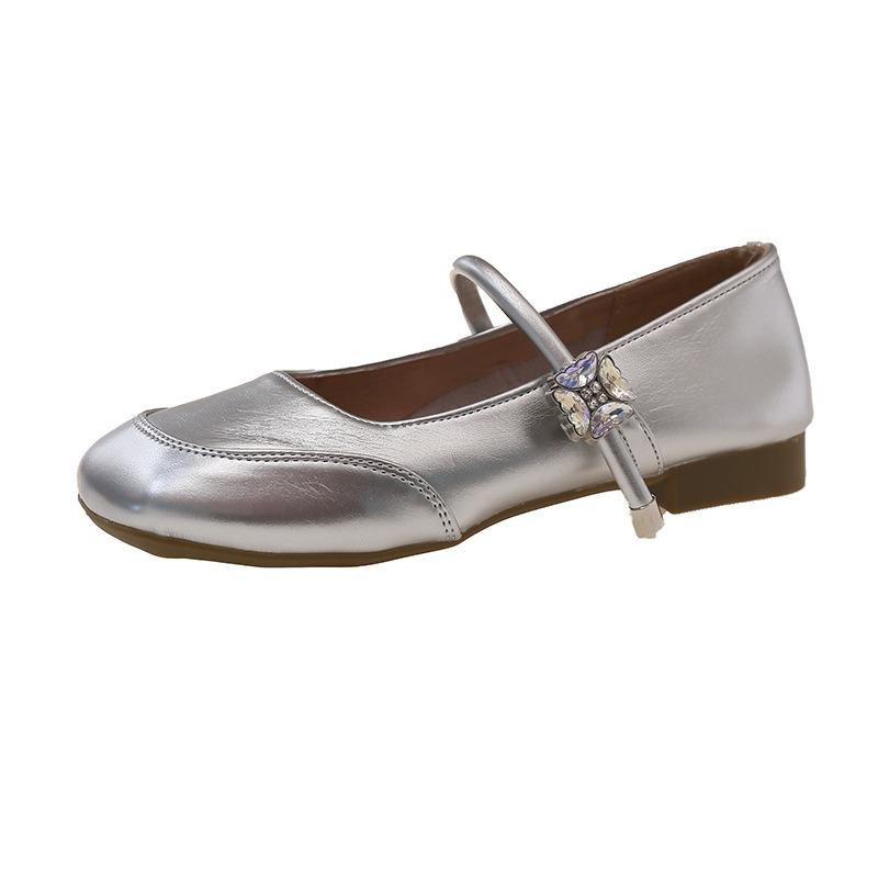 Silver Mary Jane Shallow Mouth Single Shoes Women's Spring New Soft-soled Beanie Shoes