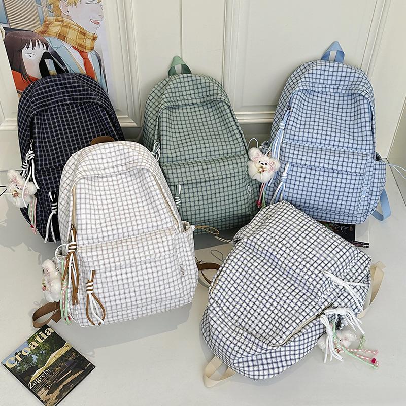 High Looks Forest Style Small Fresh Grid Girl Heart Travel Backpack Korean Version Instagram Style Student Party Class Backpack