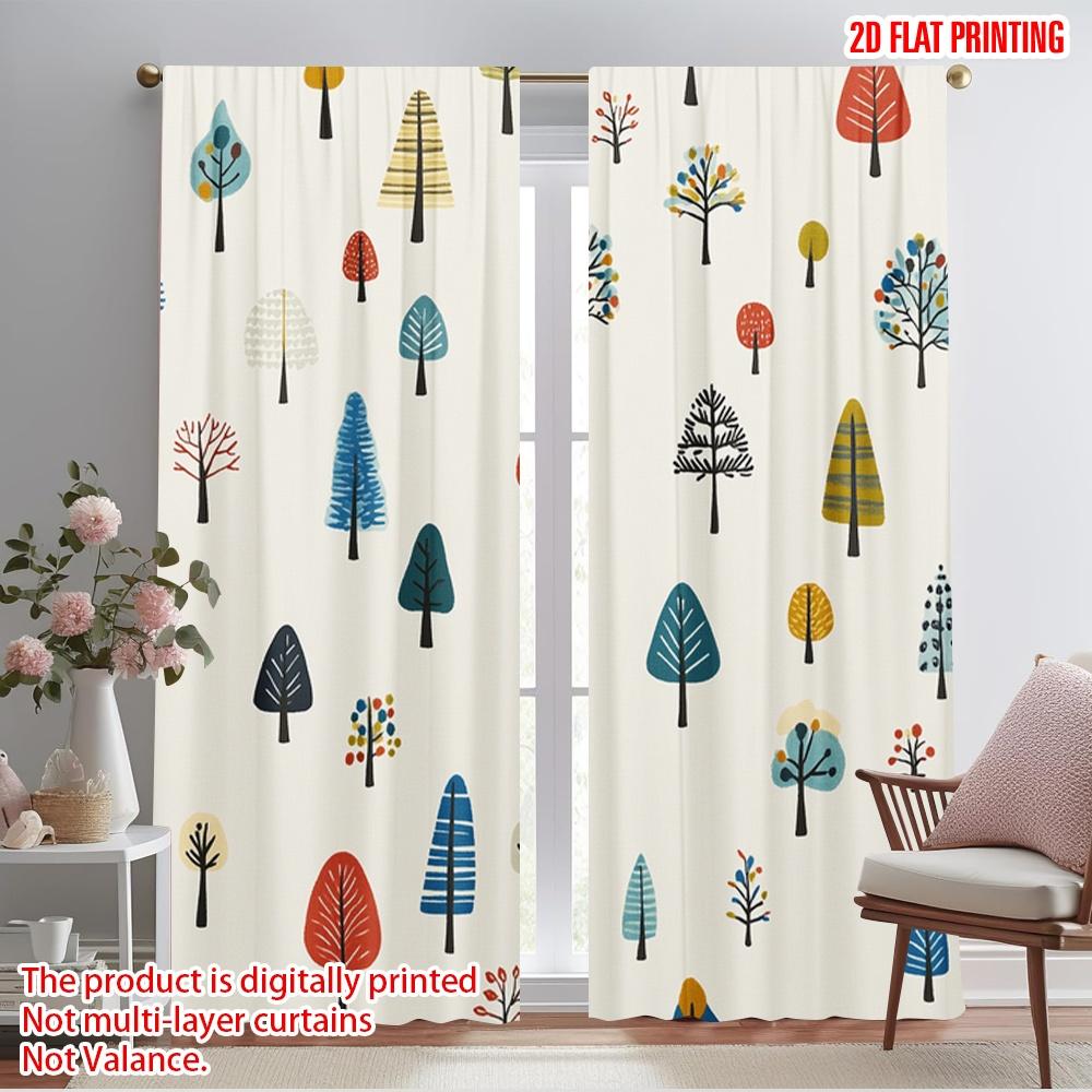 

2pcs,2D plane printing Curtains Digital Printed Christmas Trees Festive Holiday_a Versatile Durable Polyester (without rod) 52.50×116.00 CM 2pcs