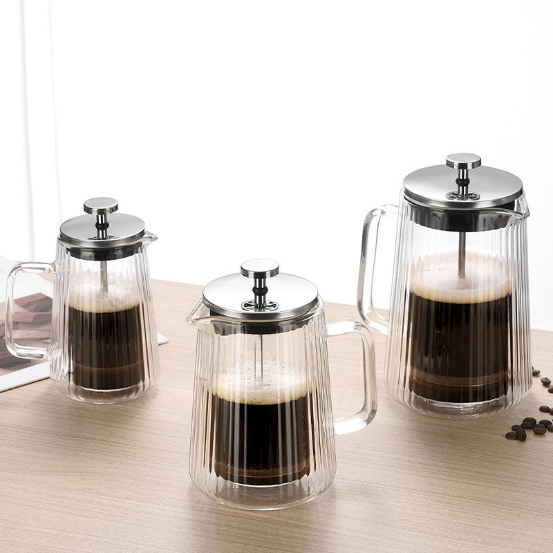 350/650/1000ML Hitzebeständiger Glas-French-Press-Kanne mit Doppelschicht-Filter für Handgebrühten Kaffee Milchschaum Kaltaufguss Zuhause