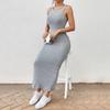 Backless Summer Sheath Sundress Skinny Elastic Waist Solid Color Sleeveless Women Striped Dress
