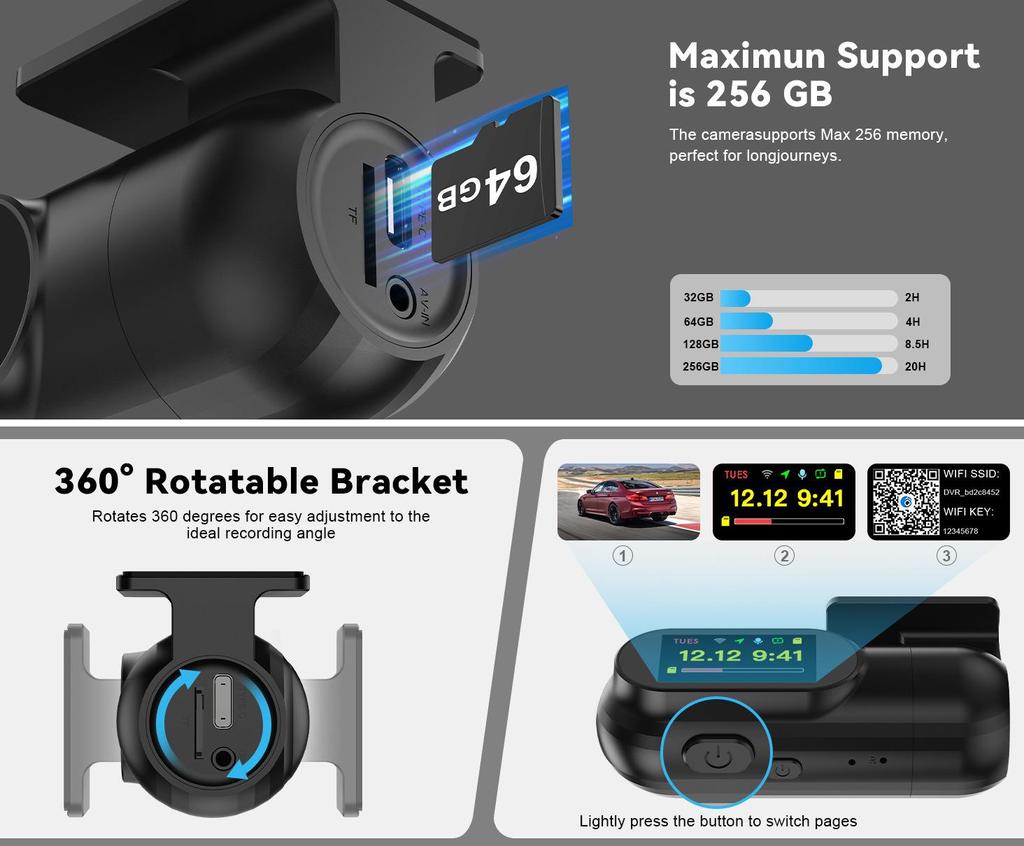 2.5K Hidden Dash Cam with WiFi, Time-Lapse, and GPS Tracking