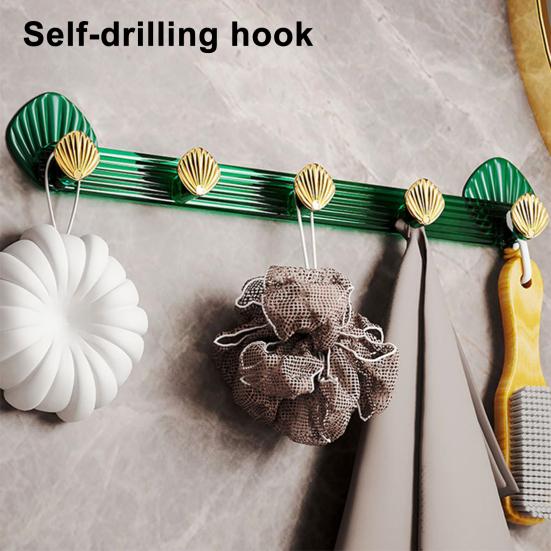 Haczyk na płaszcze montowany na ścianie Design muszli Samoprzylepne haczyki ścienne Dekoracyjne 5 haczyków Wieszak do przedpokoju na płaszcze ręczniki kapelusze torby Użycie w łazience kuchni