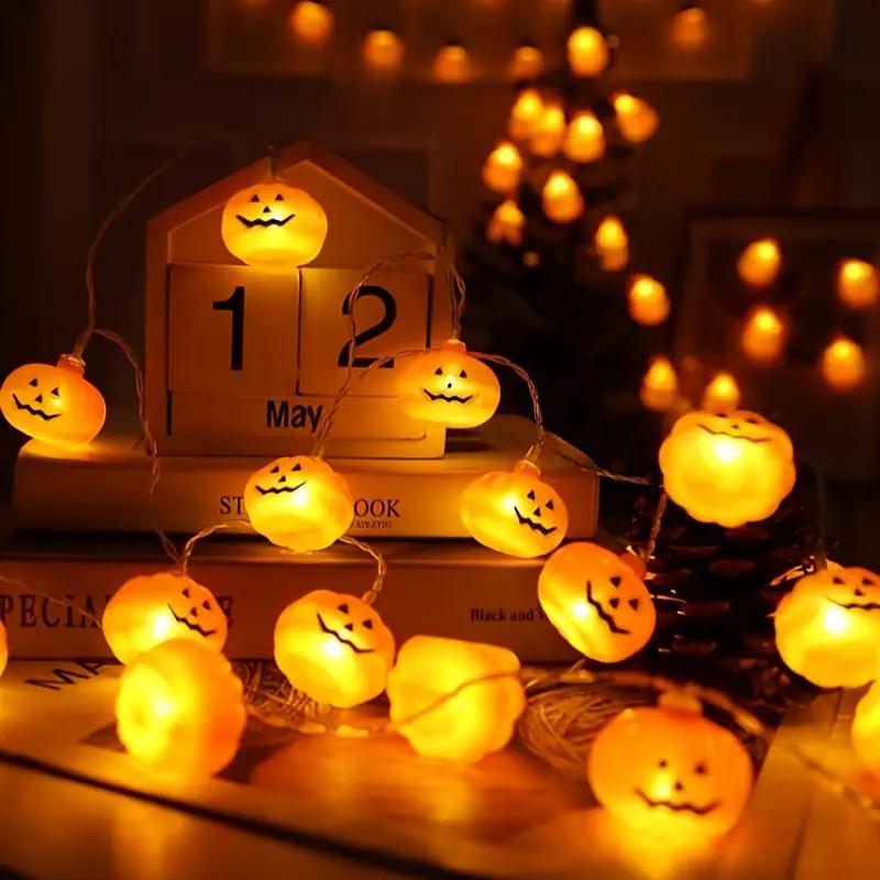 1pc 10/20 LED Yellow Pumpkin String Lights Warm White Lights Battery Powered For Home Outdoor Holiday Party Halloween Decor