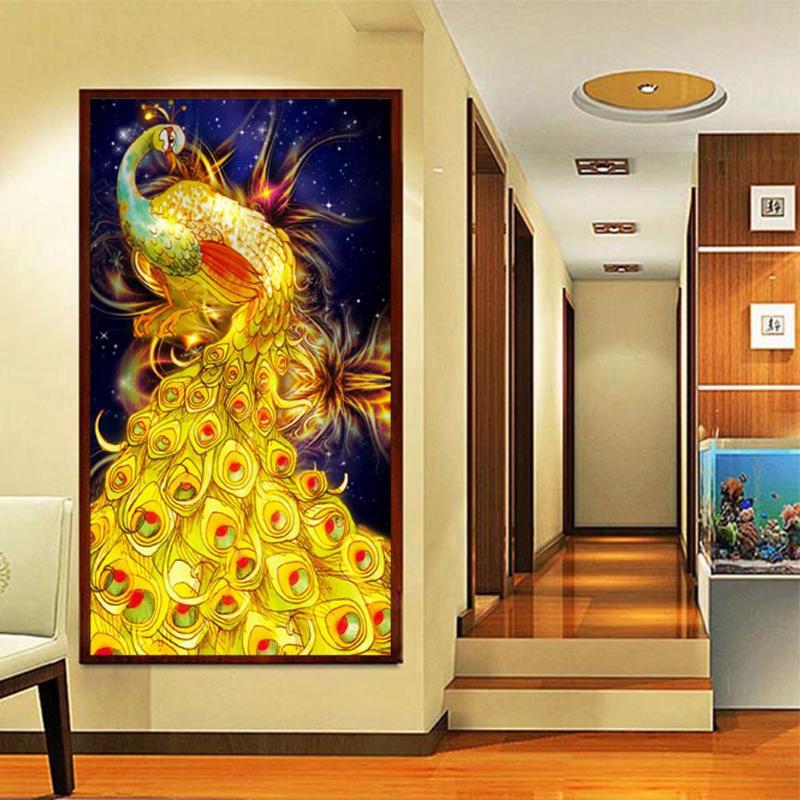 huacan DIY 5D Diamant Aufkleber Kreuzstich Gemälde Golden Phoenix Home Decor