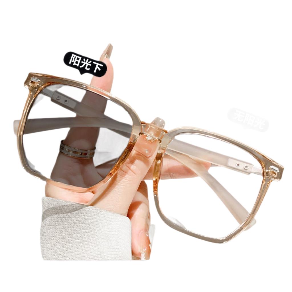 No Makeup Large Frame Color-Changing Glasses Women'S Ultra-Light Anti-Blue Light Myopia Flat Mirror Fashion Commuter Ins Style High Value