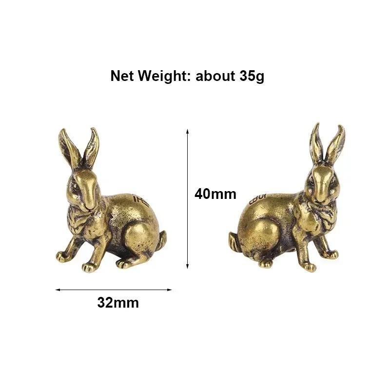 1 Pair Antique Copper Zodiac Lucky Rabbit Statue Ornaments Vintage Solid Brass Animal Miniature Figurine Tea Pet Desk Decoration