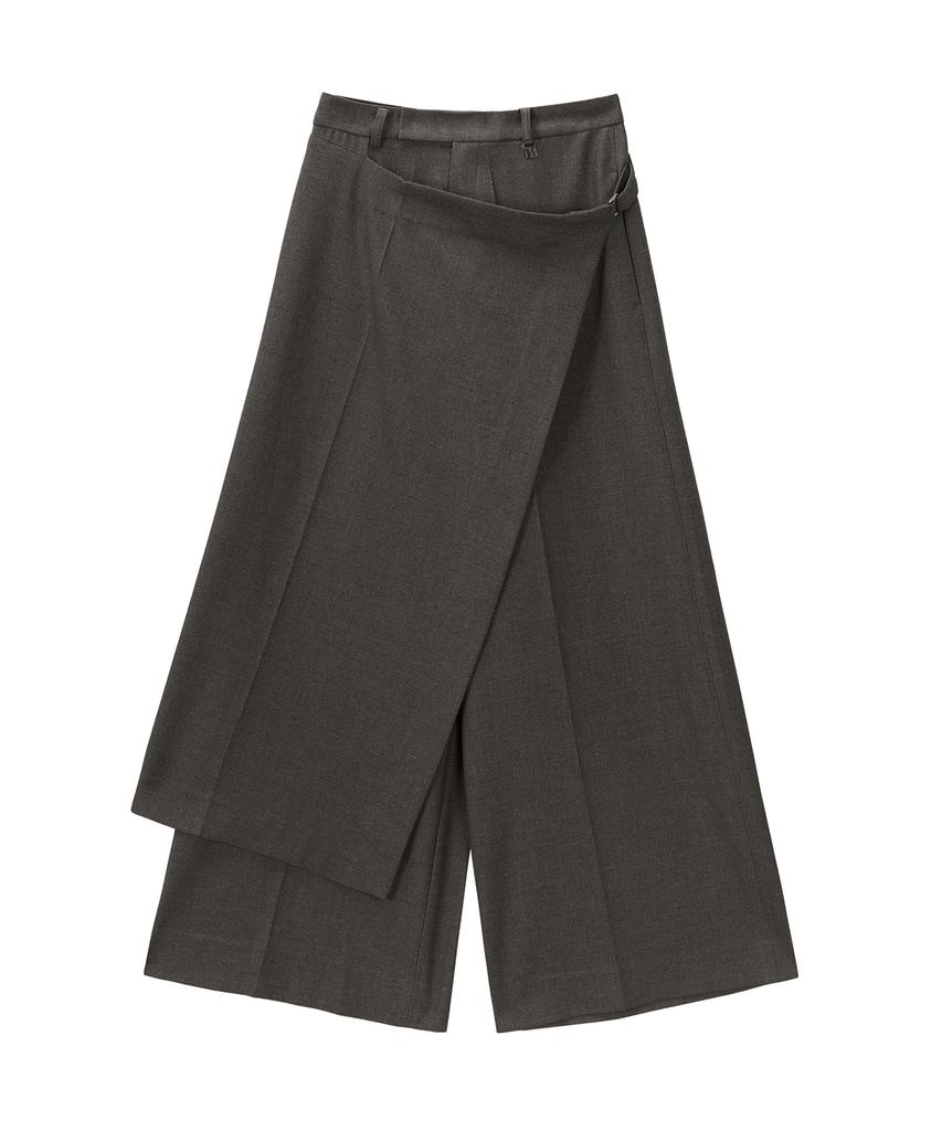 Teulimingbeodeu Side Buckle Wrap Skirt Pants [ Brown ]