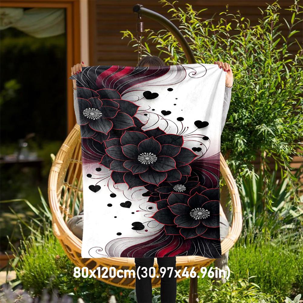 

1pc Black Flowers Outdoor Flannel Blanket Soft Warm All-Season Throw for Sofa Bed Car Camping Office, Cozy Gift Idea1201S 80x120cm(31x47inch)