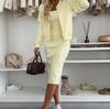 Women's Knit Dress with Matching Short Cardigan, Elegant Outfit