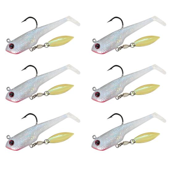 6Pcs Soft Fishing Lures Artificial Baits with Sharp Hook Realistic Looking Bright Color T-Tail Fake Baits Swimbait Fishing Tackle