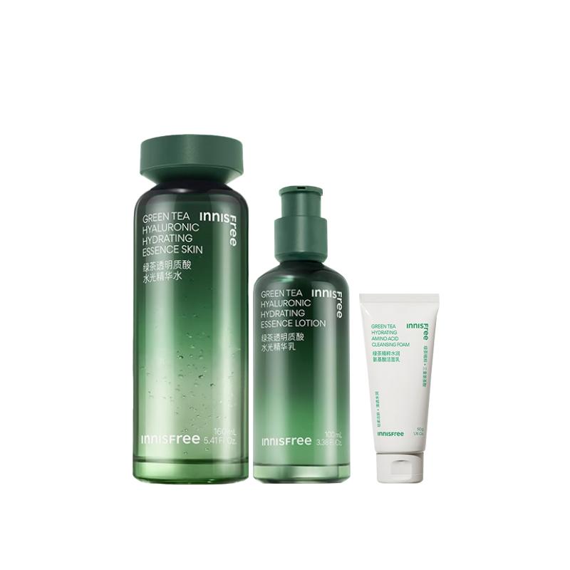 Innisfree Green tea seed water emulsion small green bottle set - three-piece set green tea essence water 160ml  green tea essence milk 100ml  green te