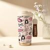 532ml Coffee Mug Sleeping Cat & Heart Elements Lanyard Insulated Cup Gift Cup Handheld Cup Lightweight Cup Leakproof Coffee Cup