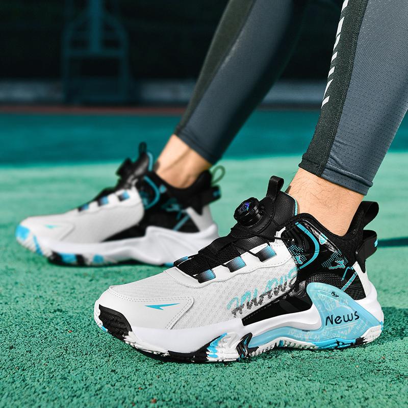 Nieuwe explosie roterende gesp microvezel mesh basketbalschoenen slijtvast verhogend casual trendy schoenen