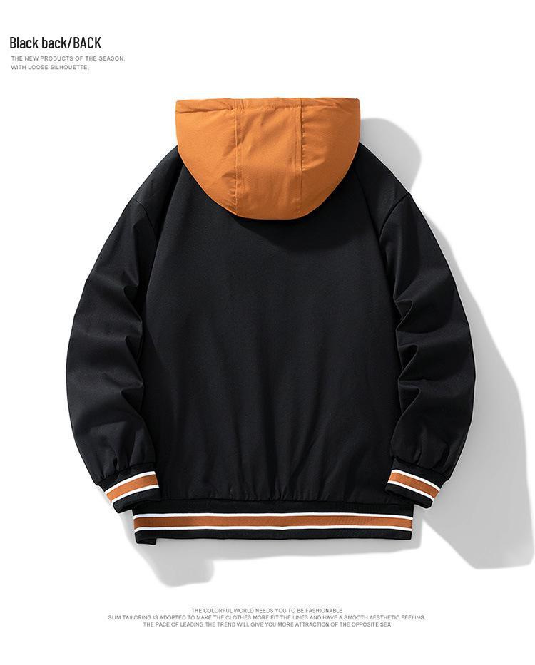 Men's Casual Hooded Jacket - Spring/Autumn 2025 Trendy Embroidered Baseball Style, Fake Two-Piece Design for Couples