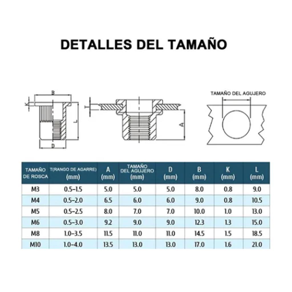 300 Stück Blindnietmuttern-Kit M3 M4 M5 M6 M8 M10 Farbe Verzinkt und Aluminium Flachkopf Gewindeeinsatzmuttern