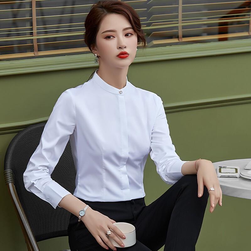 

Women s Stand Collar Anti-Wrinkle Long Sleeve Shirt M