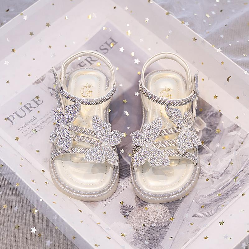 Soft Sole Fashion Girls Sandals Summer New Little Girls Princess Shoes Versatile Flat Beach Shoes Crystal Shoes