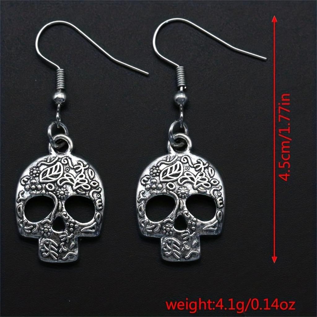 Set Bijuterii 4 Bucăți Vintage Goth Colier cu Pandantiv Craniu & Cercei & Brățară Ornament Punk Gotic Decor Halloween Cadou Pentru Femei Bărbați