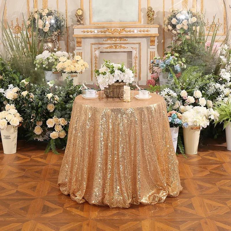 60cm Glitter Tablecloth  Sequin Round Table Cover Gold Table Cloth for Wedding Birthday Baby Shower Party Home Table Decoration