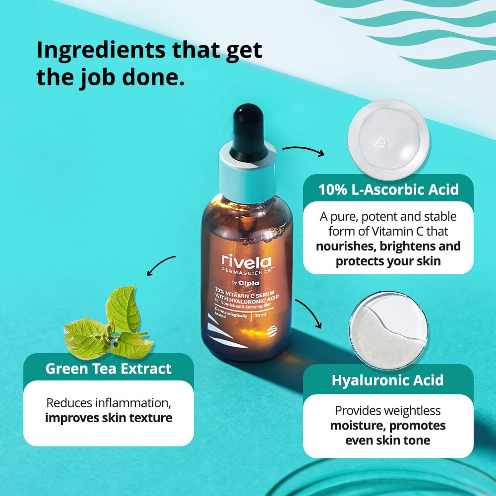 Rivela Dermascience By Cipla 10% Vitamin C Face Serum 30ml Brightening Anti-Ageing Hydration