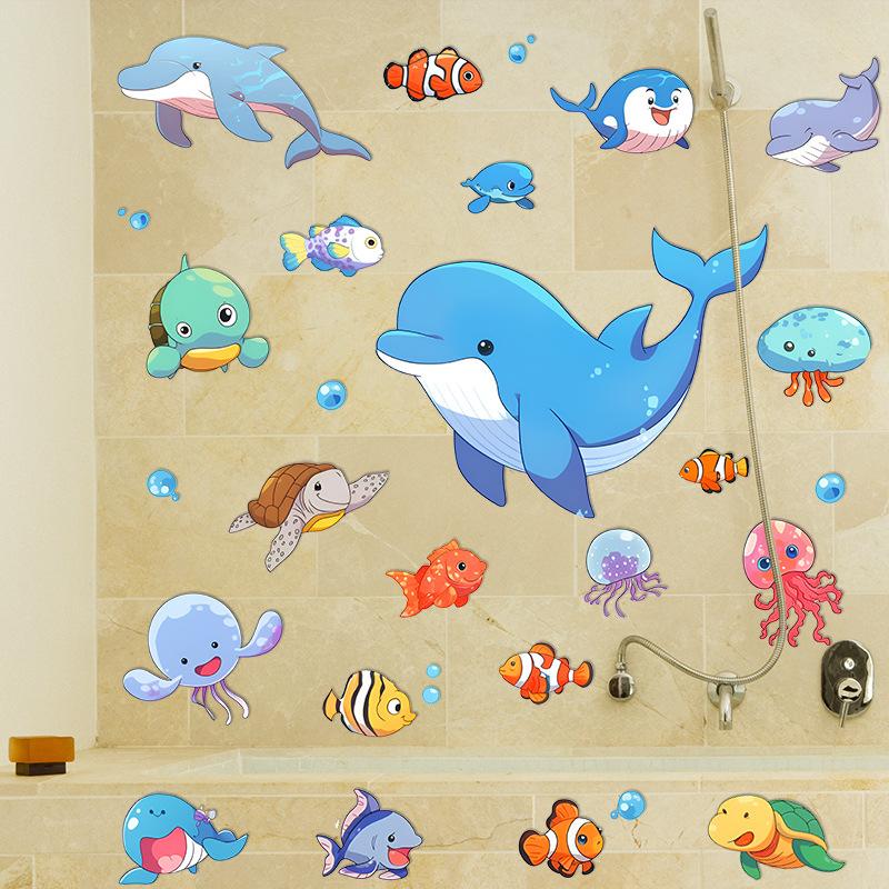 Cartoon Marine Animals Wall Sticker for Kids Rooms Bedroom Background Home Decals Decoration Lovely Animal Nursery Stickers