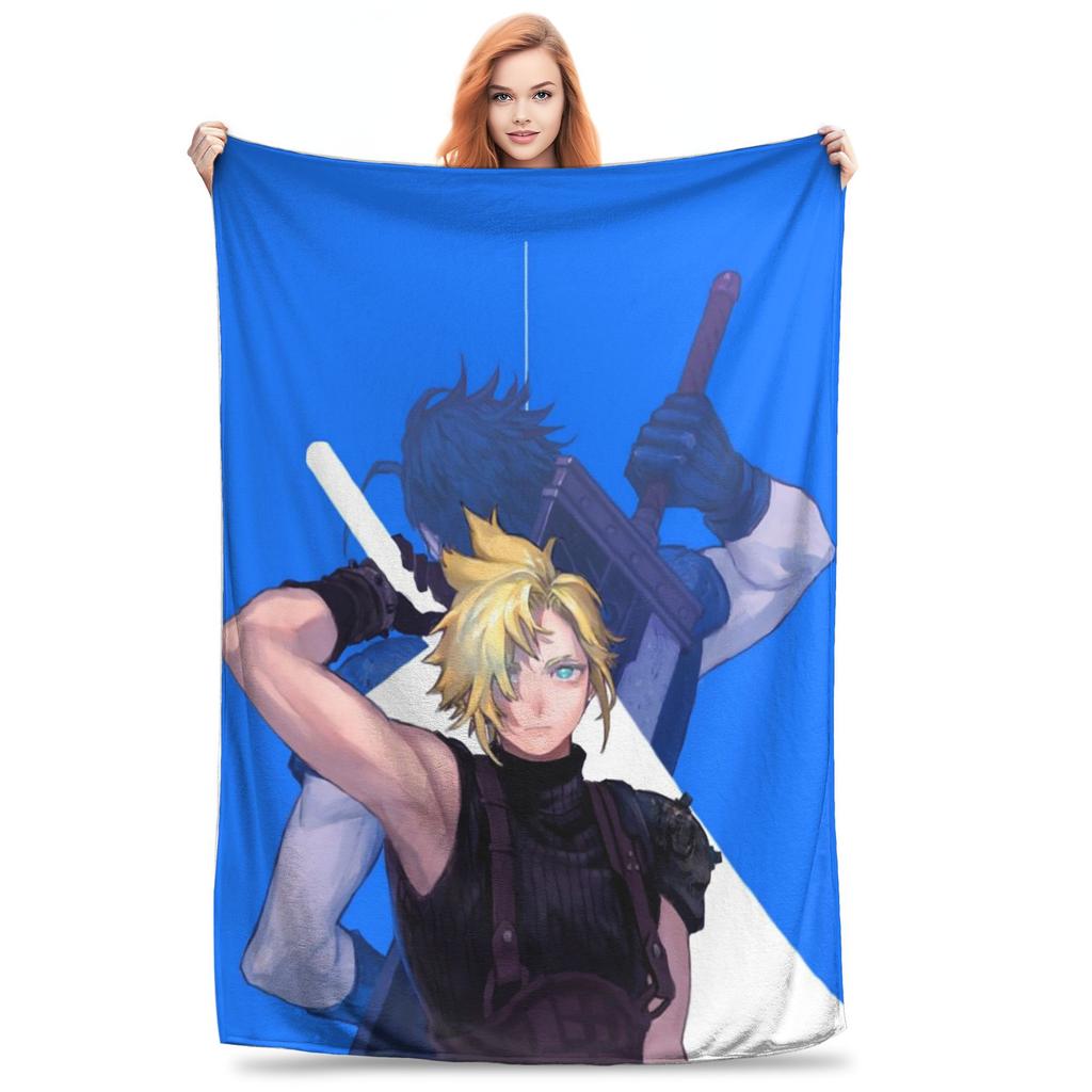 Flannel Throw Blanket Cloud Strife Final Fantasy 7 Games FF7 Warm Plush Blankets Soft Bedspread for Bed Living room Home Picnic
