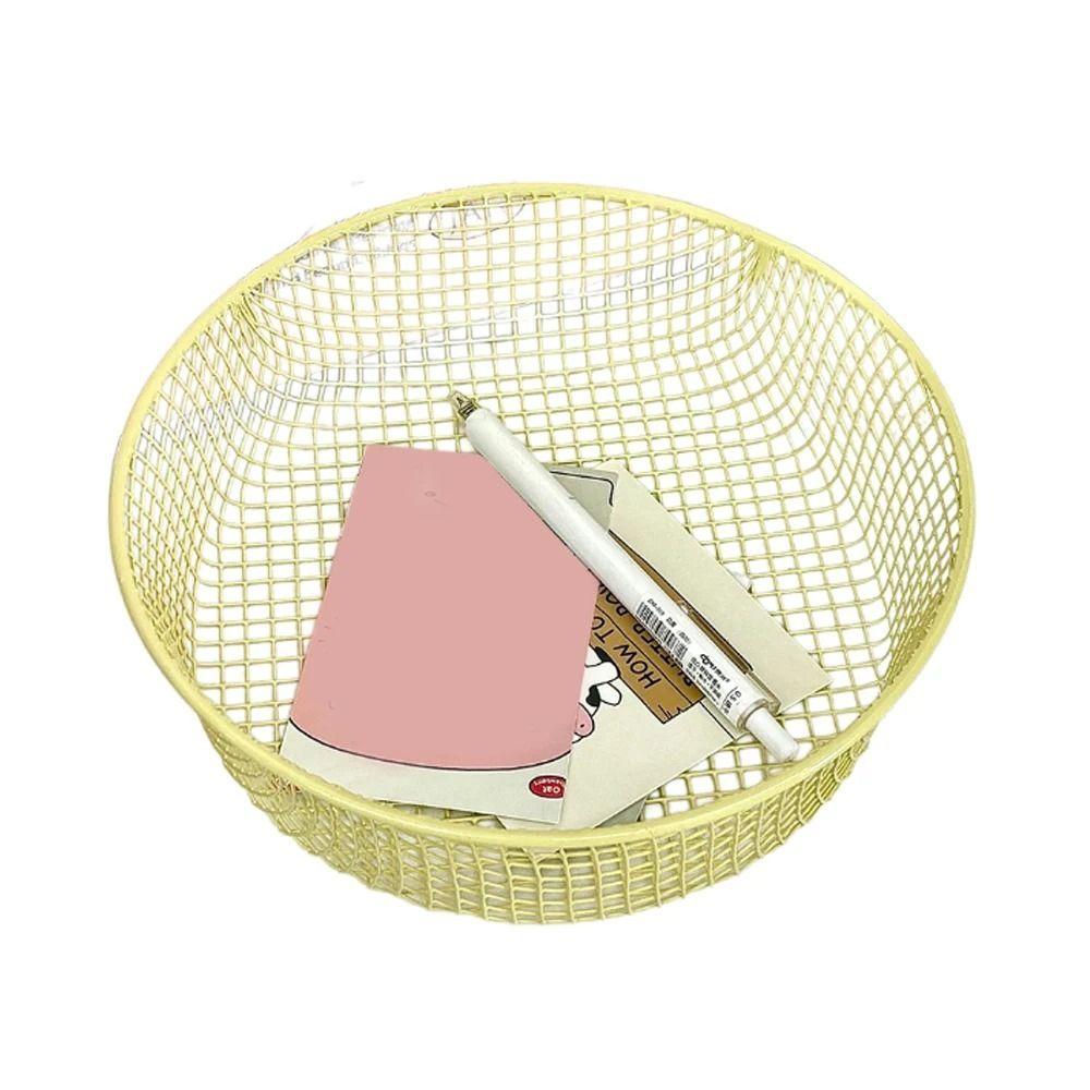 

Space Saving Desktop Storage Basket INS Mesh Wire Counter Tray Metal Sundries Organizer Home Yellow-Round